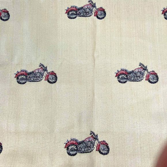 Upholstery Fabric Remnant Motorcycle Motif Embroidered Cream Cut Size 54"Wx60"L - Picture 1 of 8